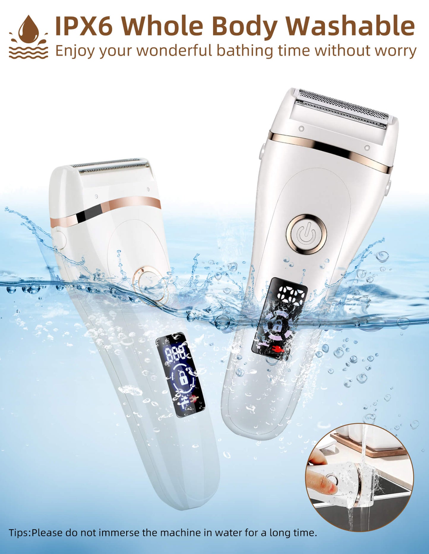 Electric Shaver for Women, Waterproof Electric Razor Bikini Trimmer Body Hair Remover for Leg Arm Armpit Underarms
