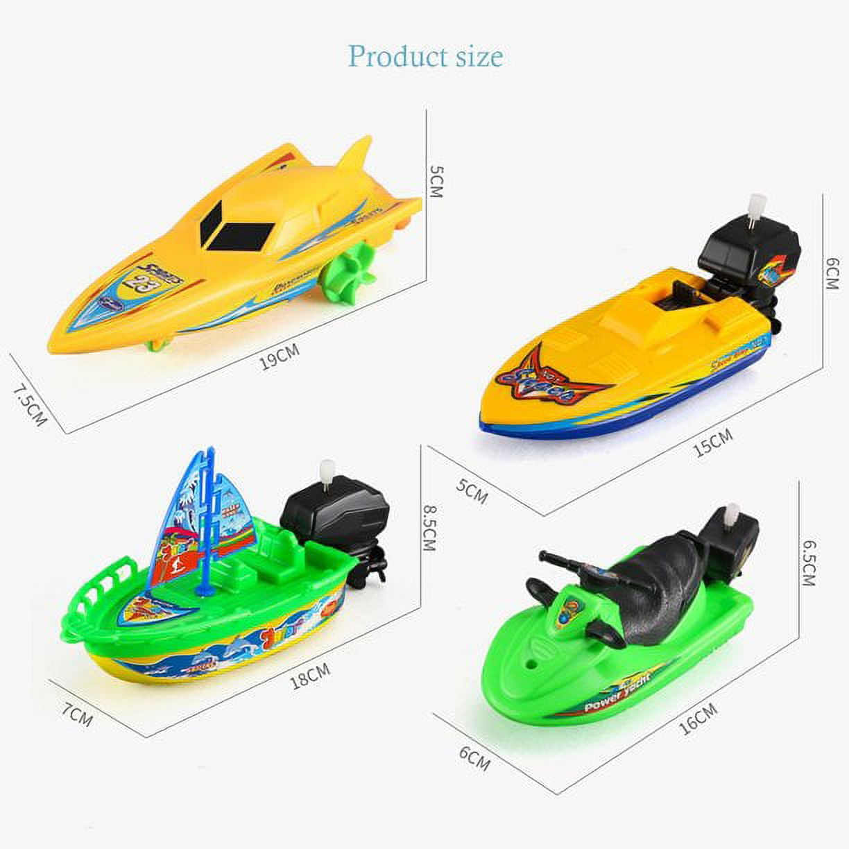 Wind-up Boat Bathtub Toy Set, 4 Pack Bathtub Boat Toy Speed Boat Toy Pull and Go Yacht Water Toy Motorboat Bath Toy Tub Toy for Kids (Random Color)