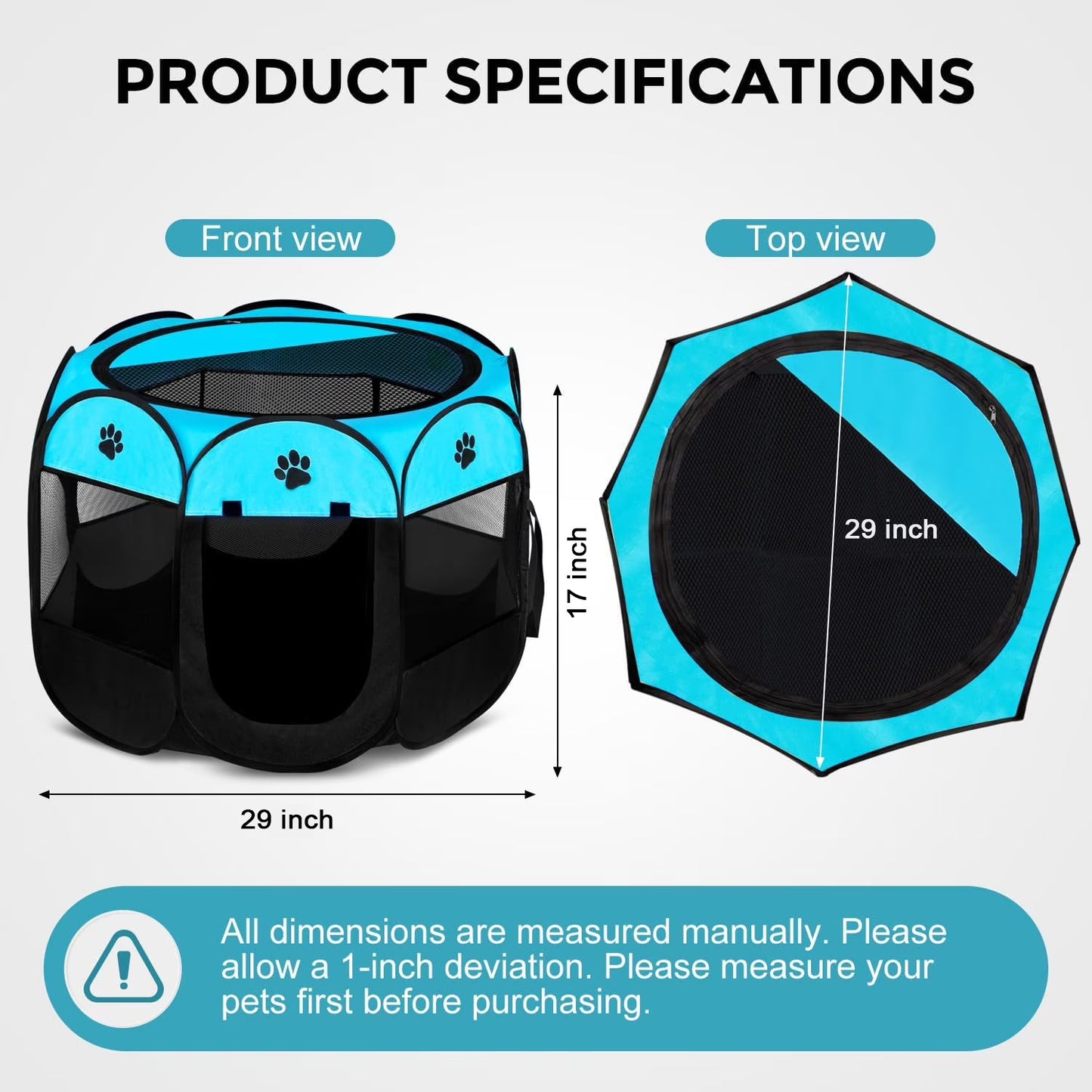 Portable Pet Playpen, Foldable Dog Playpen for Dogs and Cats, Rabbits, Pet Exercise Pet Tents Indoor Outdoor Use, 29" x 29" x 17", Blue