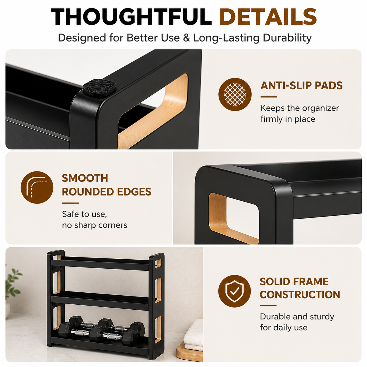 Fixdono 3 Tier Bathroom Counter Organizer, Wood-Look Counter Shelf for Toothbrush Holders, Under Sink Organizer, Spice Rack, Black