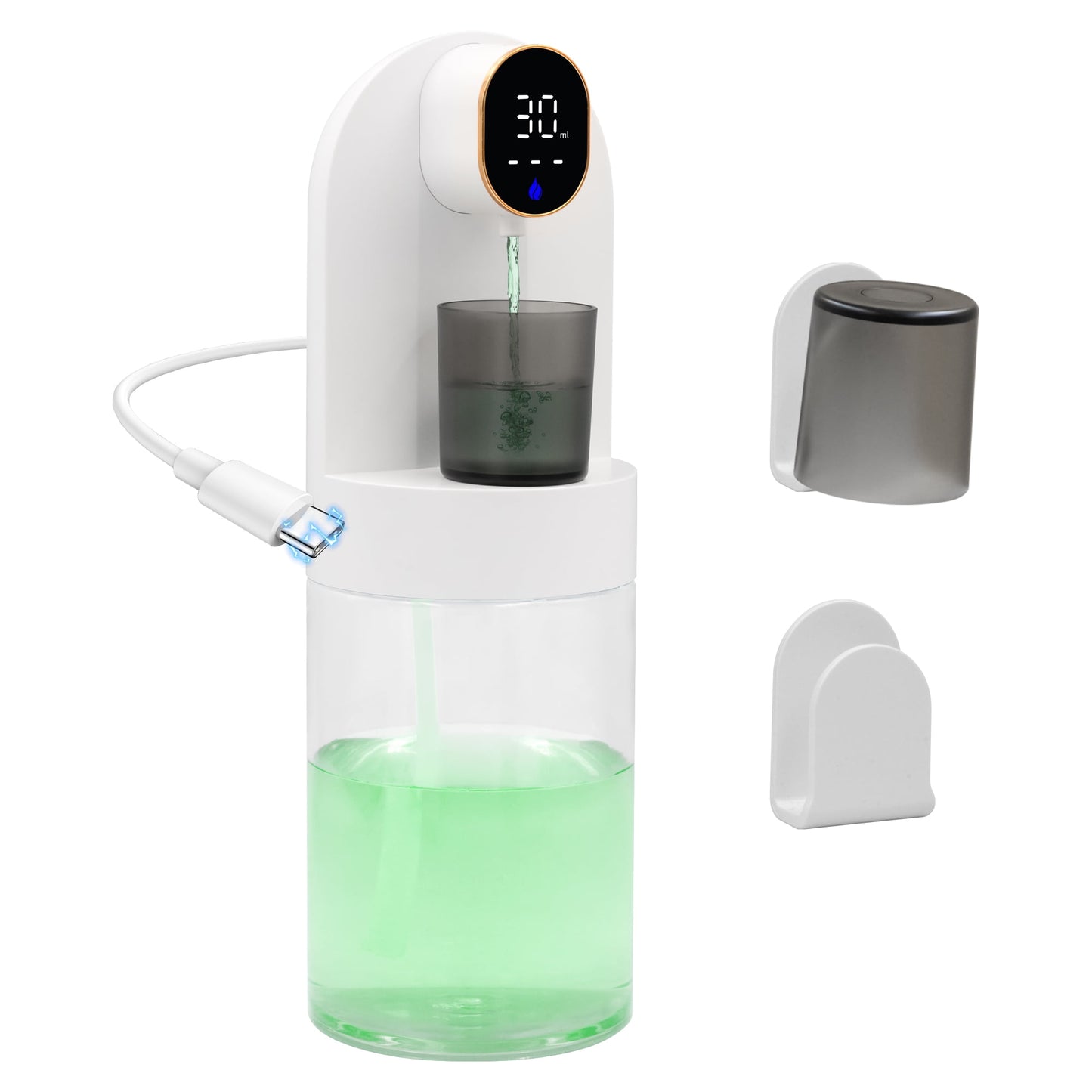 Automatic Mouthwash Dispenser for Bathroom, 20oz /600ml Rechargeable Electric Mouthwash Dispenser with Magnetic Cups, 180-Day Battery life, 4 Dispensing Levels, Wall Mounted ＆ Countertop Use