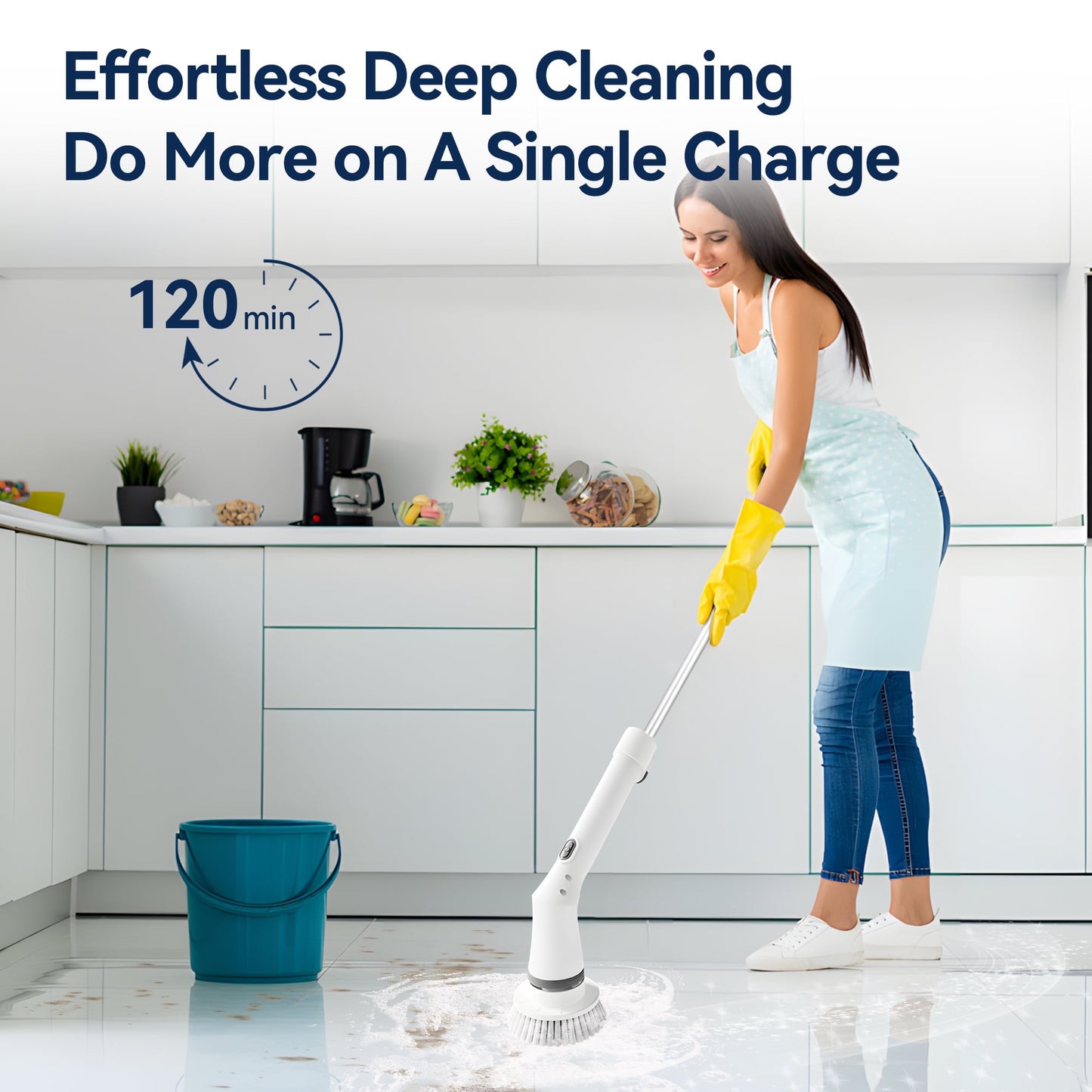 Fixdono Electric Spin Scrubber, 6 Replaceable Cleaning Heads Cordless Cleaning Brush, Bathroom Scrubber for Bathtub, Tile, Floor