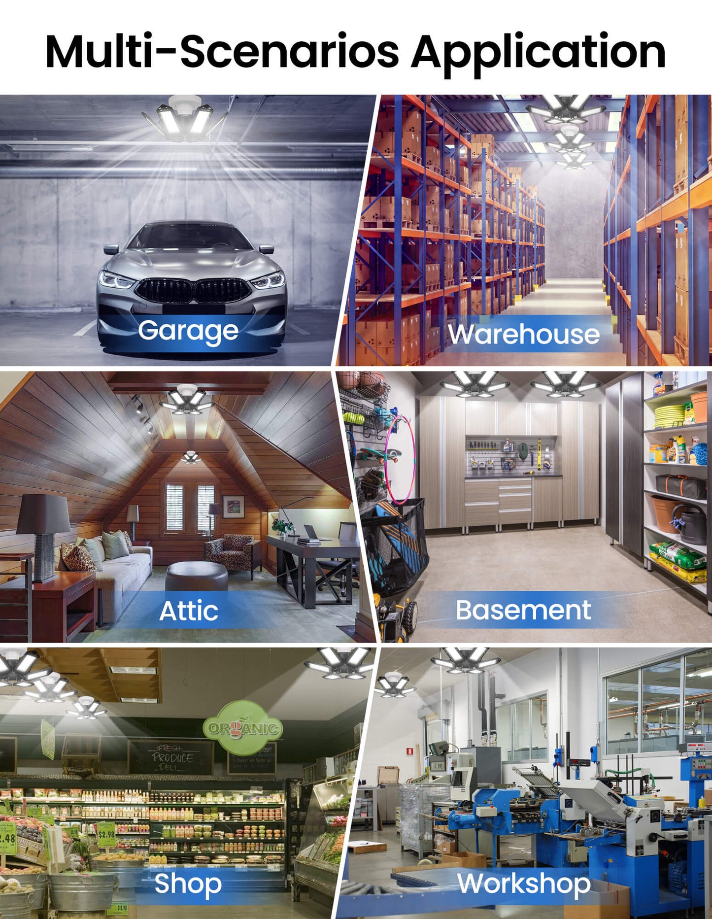 Fixdono 2 Pack LED Garage Lights Bulb, Ultra Bright 6500K 2200LM Garage Ceiling Shop Light E26/E27