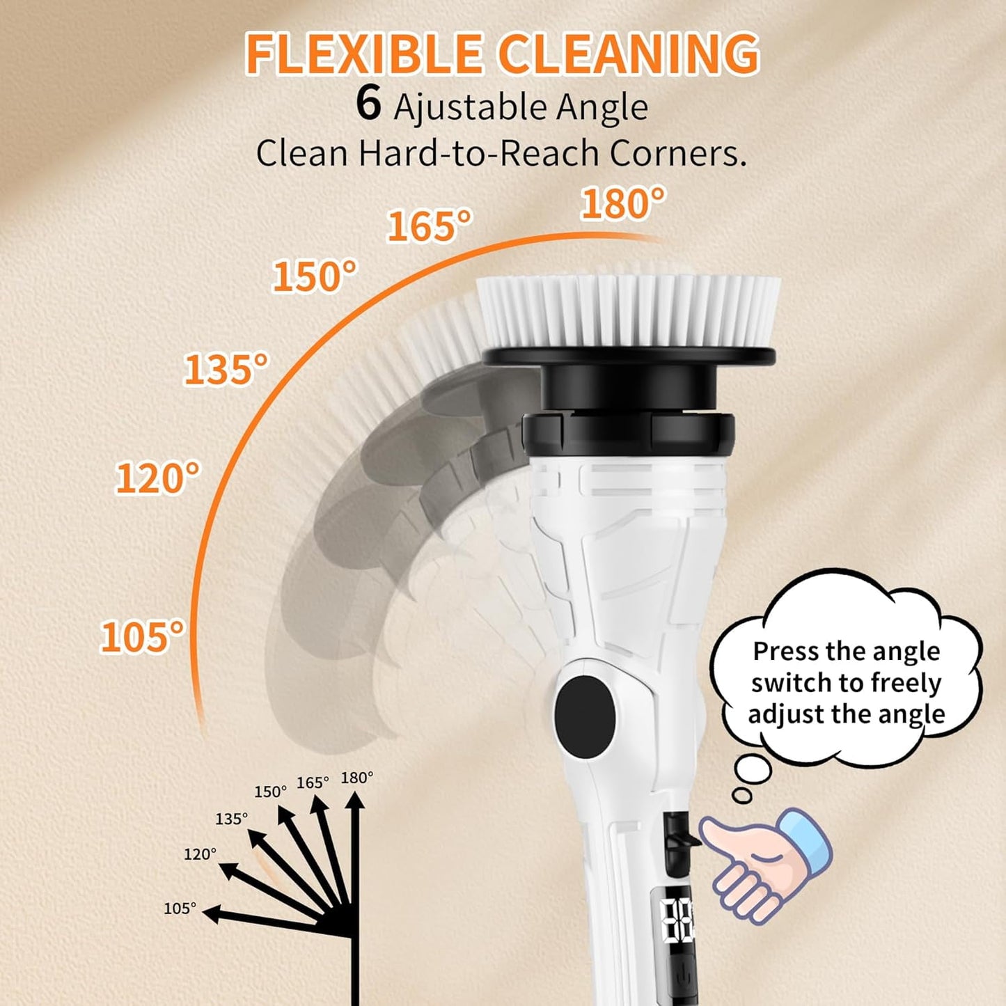 Electric Spin Scrubber, Adjustable Angle ＆ Extension Handle, 3 Speed Mode Power Electric Scrubber for Cleaning, Cordless Shower Cleaning Brush with 8 Brush Heads for Bathroom/Tub/Floor/Tile