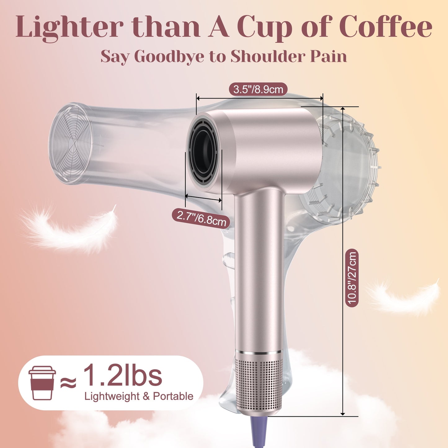 Blunova Hair Dryer, High-Speed Ionic Blow Dryer, Lightweight Hairdryer with Diffuser, Gift Set for Women
