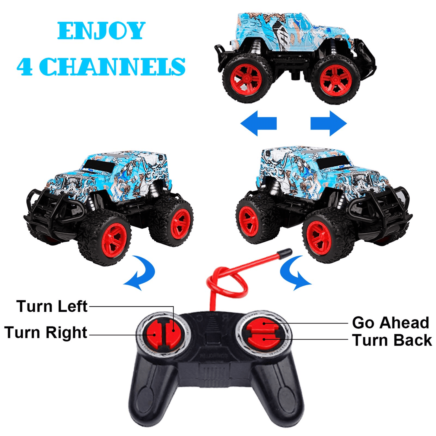 Remote Control Car Toys, RC Cars for Kids, 4 Channel Remote Control Car, RC Cars Monster Trucks Christmas Teen Gifts for 3-7 Year Old , Toddler Age 2-6