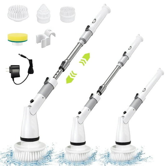 Electric Spin Scrubber, Full Body IPX7 Waterproof Cordless Shower Scrubber with Extension Handle＆Adjustable Angle,High Speed Power Scrubber with 4 Brush Heads for Bathroom, Tile, Tub, Glass & Sink