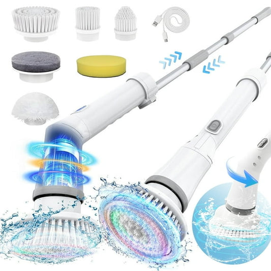 Fixdono Electric Spin Scrubber, 6 Replaceable Cleaning Heads Cordless Cleaning Brush, Bathroom Scrubber for Bathtub, Tile, Floor