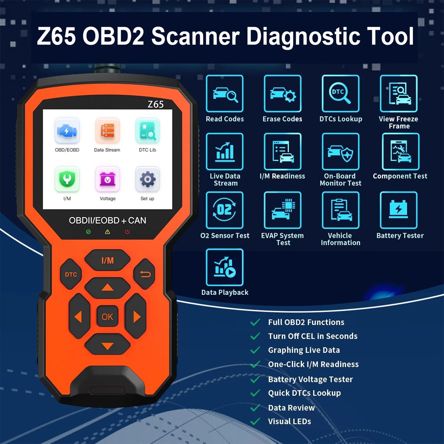 OBD2 Scanner Diagnostic Tool, Code Reader for Cars and Trucks, Diagnostic Scan Tool for All Cars Since 1996