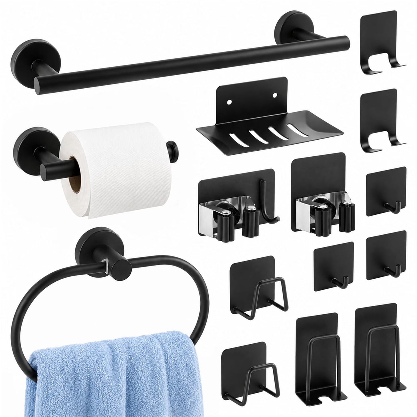 Fixdono Bathroom Hardware Set 15PCS, Matte Black