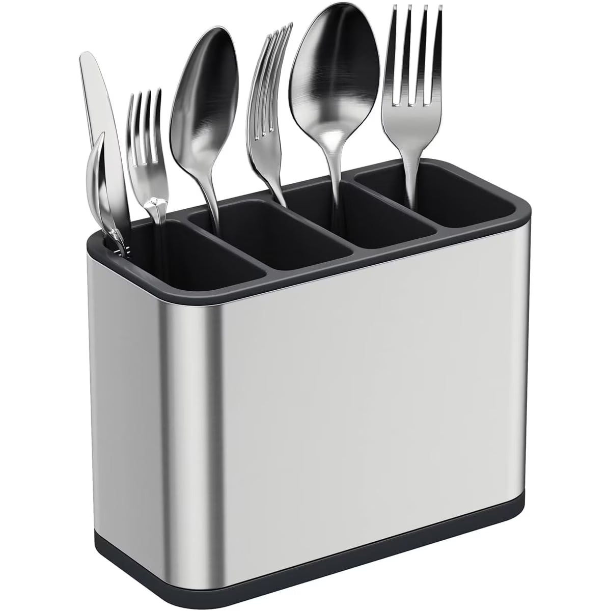 Fixdono Utensil Holder, Stainless Steel Kitchen Spoon Spatula Organizer, Modern Large Cooking Utensil Caddy Counter, Utensil Crock Silver