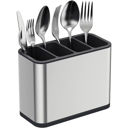 Fixdono Utensil Holder, Stainless Steel Kitchen Spoon Spatula Organizer, Modern Large Cooking Utensil Caddy Counter, Utensil Crock Silver