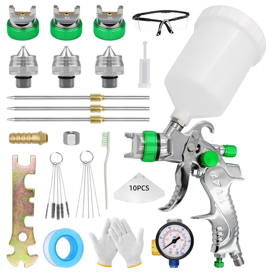 Professional HVLP Spray Gun Set Gravity Feed Air Spray Gun with 1.4, 1.7, 2.0mm Nozzles for Auto Paint, Primer, Touch-Up