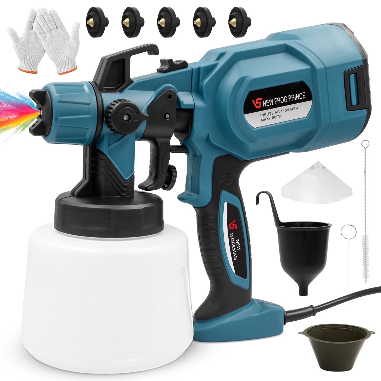 Paint Sprayer, 800W HVLP High Power Electric Spray Paint Gun with 1400ml Container, 5 Copper Nozzles & 3 Patterns, Spray Gun for Furniture, Fence, Walls, Door Painting