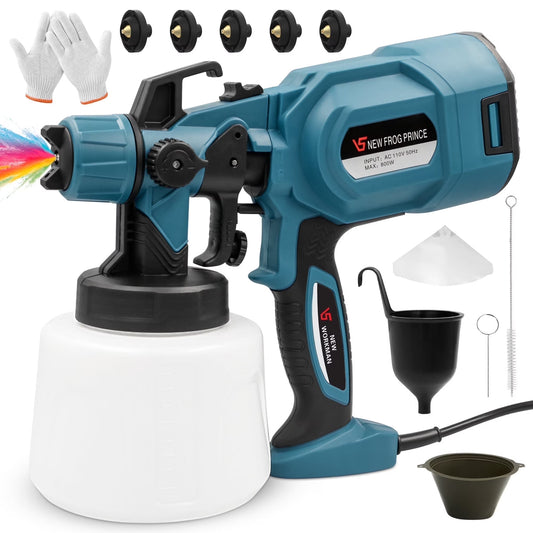 Paint Sprayer, 800W HVLP High Power Electric Spray Paint Gun with 1400ml Container, 5 Copper Nozzles & 3 Patterns, Spray Gun for Furniture, Fence, Walls, Door Painting