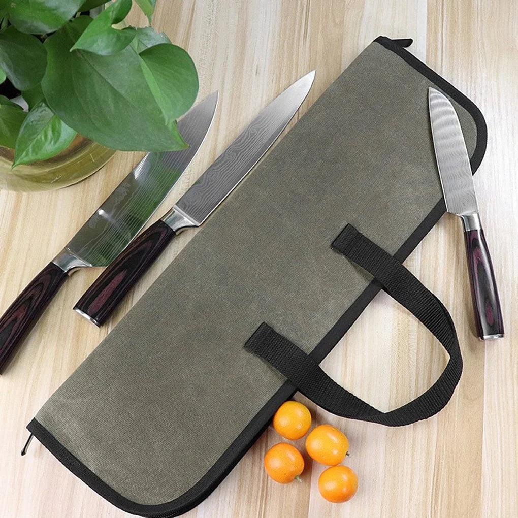 Fixdono Chef Knife Roll Bag Waterproof Foldable Canvas Culinary Storage Tool, 4 Slot Knife Roll Bag for Chef
