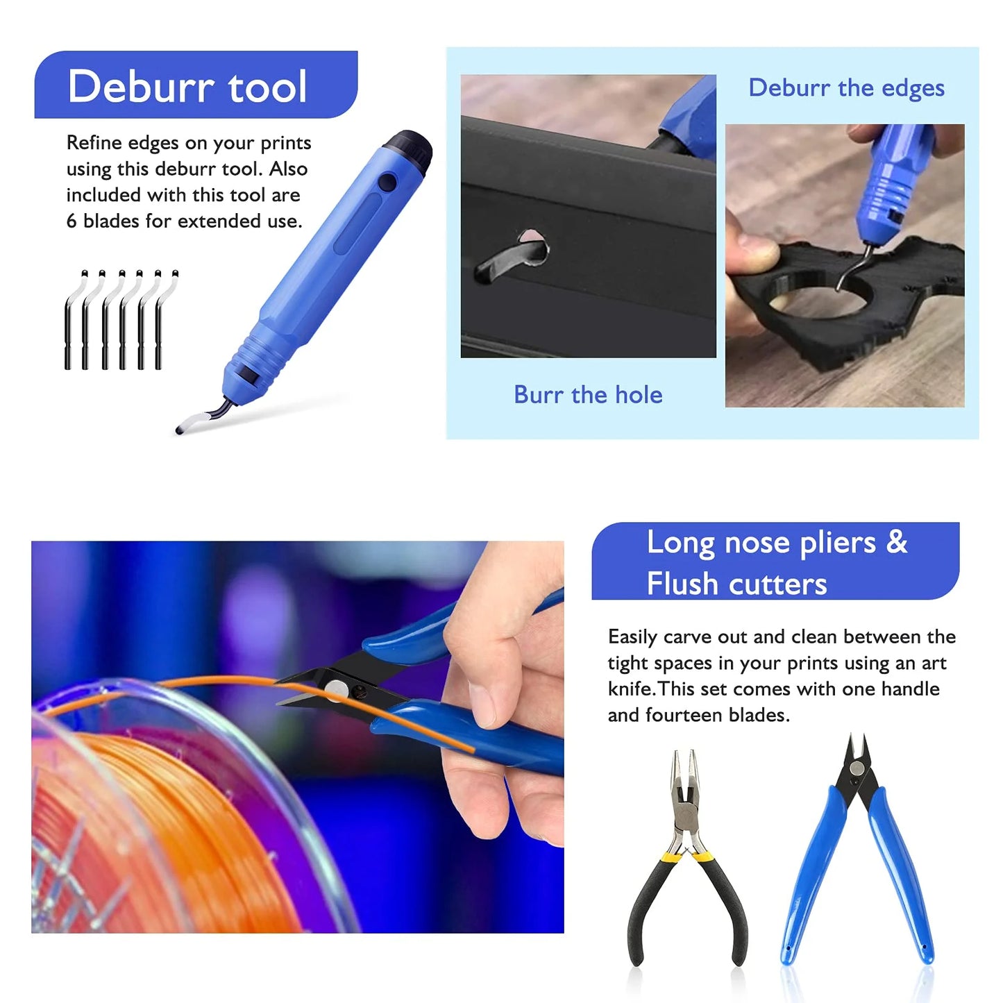 Fixdono 3D Printer Parts Tool Kit with Nozzle Cleaning Needles, Multicolor, 42 Count