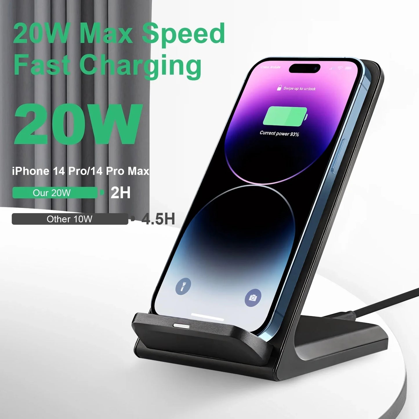 Fast Wireless Charger Stand, 20W Max Phone Charging Station for iPhone 14/13/12/11/Se/Xs/Xr/X/8, Samsung Galaxy S23/S22/S21/S20/S10/S9/S8/Note 20/10/9/8