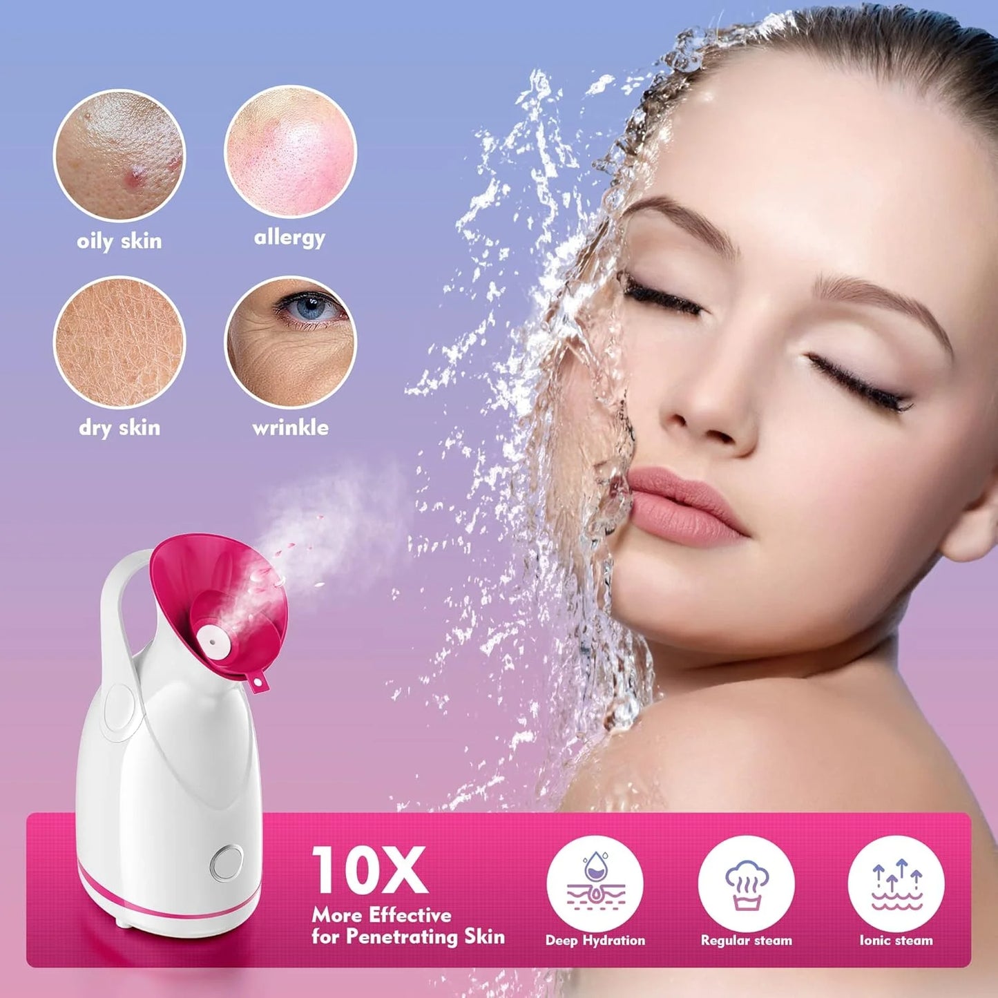 Facial Steamer Nano Ionic Face Steamer with Blackhead Removal Tools, Warm Moisturizing Mist for Deep Cleansing Face Skin Care and Lighten Pores and Sinuses for Home Facial Sauna Spa