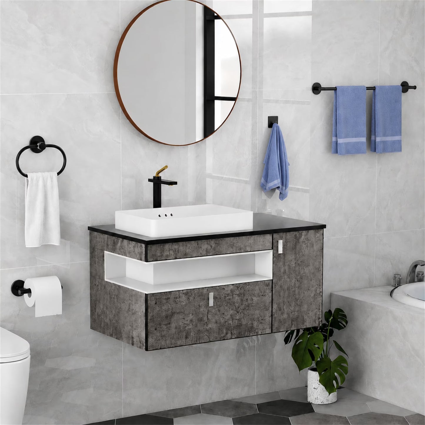 Fixdono Bathroom Hardware Set 15PCS, Matte Black