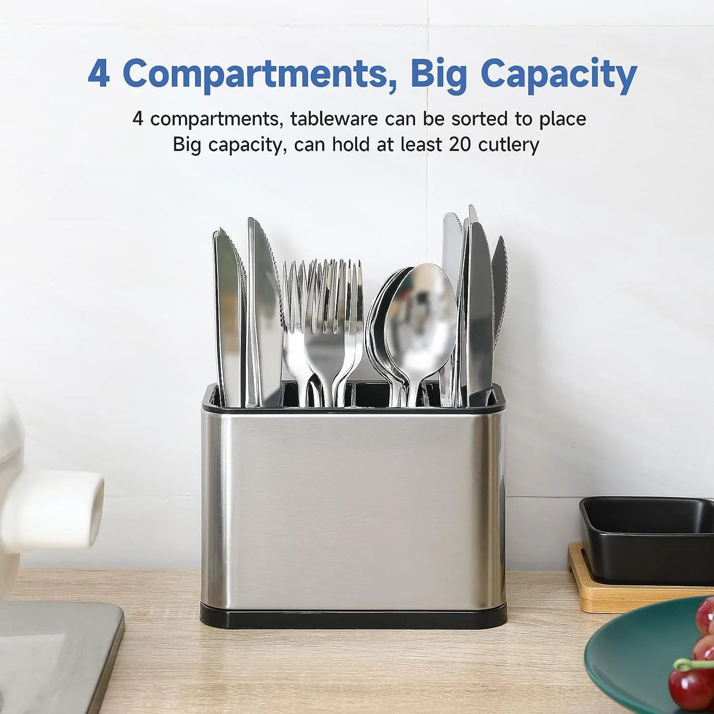 Fixdono Utensil Holder, Stainless Steel Kitchen Spoon Spatula Organizer, Modern Large Cooking Utensil Caddy Counter, Utensil Crock Silver