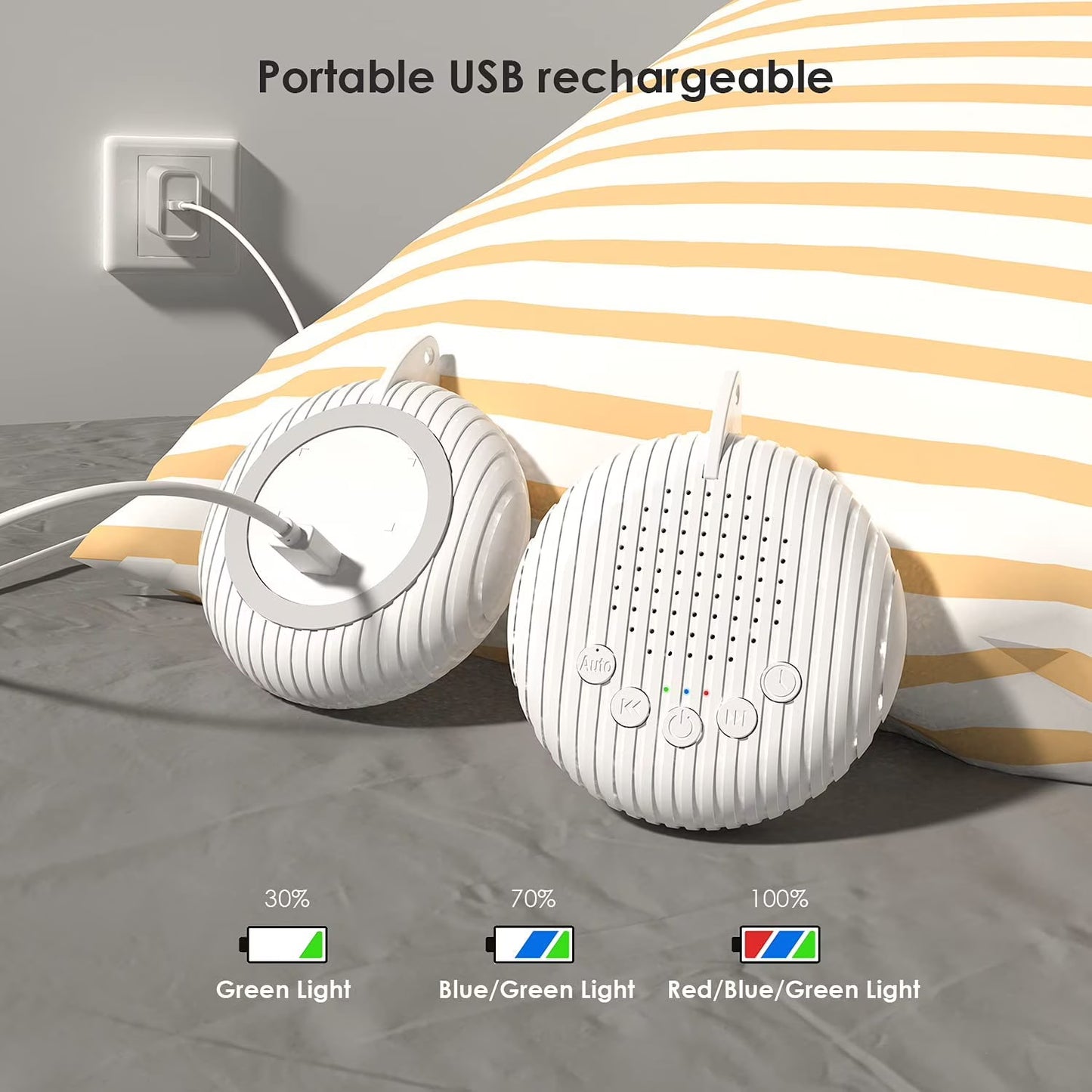 Fixdono Portable White Noise Sound Machine w/ Charging Cable for Adults, Baby, White
