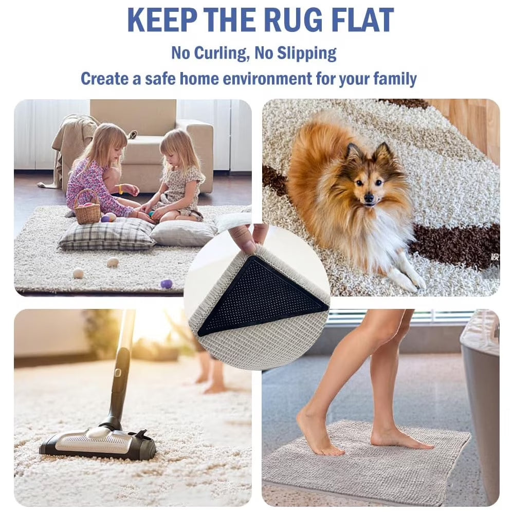 Fixdono Non Slip Rug Gripper, 16 Pcs Reusable Rug Pads Tape for Hardwood Floors, Washable Carpet Tape for Rug