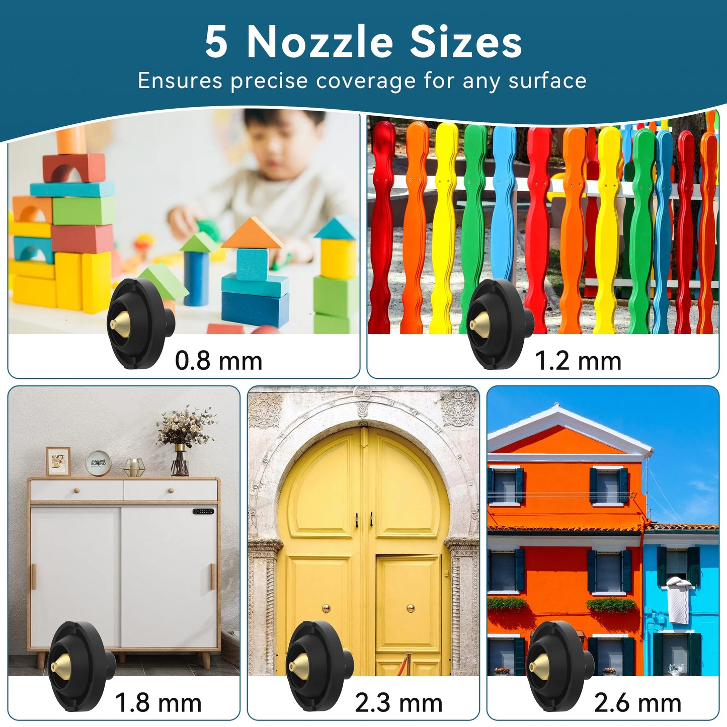 Paint Sprayer, 800W HVLP High Power Electric Spray Paint Gun with 1400ml Container, 5 Copper Nozzles & 3 Patterns, Spray Gun for Furniture, Fence, Walls, Door Painting