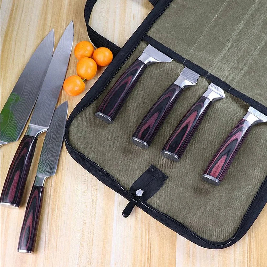 Fixdono Chef Knife Roll Bag Waterproof Foldable Canvas Culinary Storage Tool, 4 Slot Knife Roll Bag for Chef