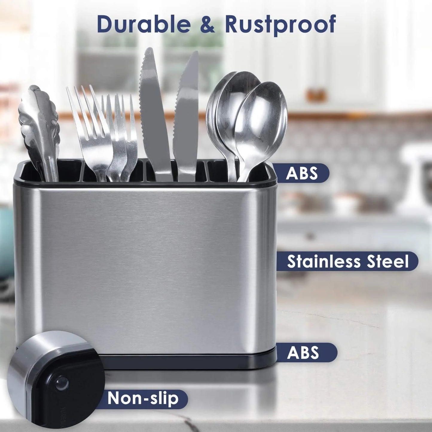 Fixdono Utensil Holder, Stainless Steel Kitchen Spoon Spatula Organizer, Modern Large Cooking Utensil Caddy Counter, Utensil Crock Silver