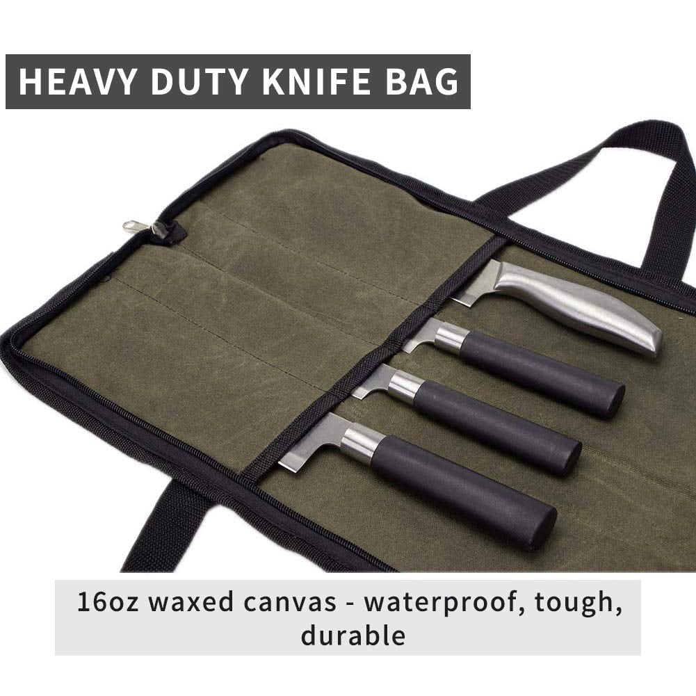 Fixdono Chef Knife Roll Bag Waterproof Foldable Canvas Culinary Storage Tool, 4 Slot Knife Roll Bag for Chef