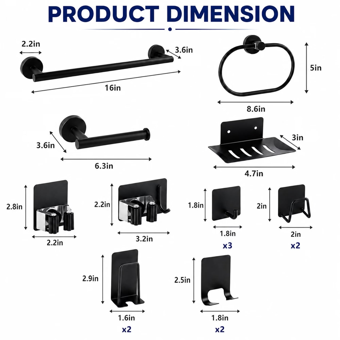 Fixdono Bathroom Hardware Set 15PCS, Matte Black