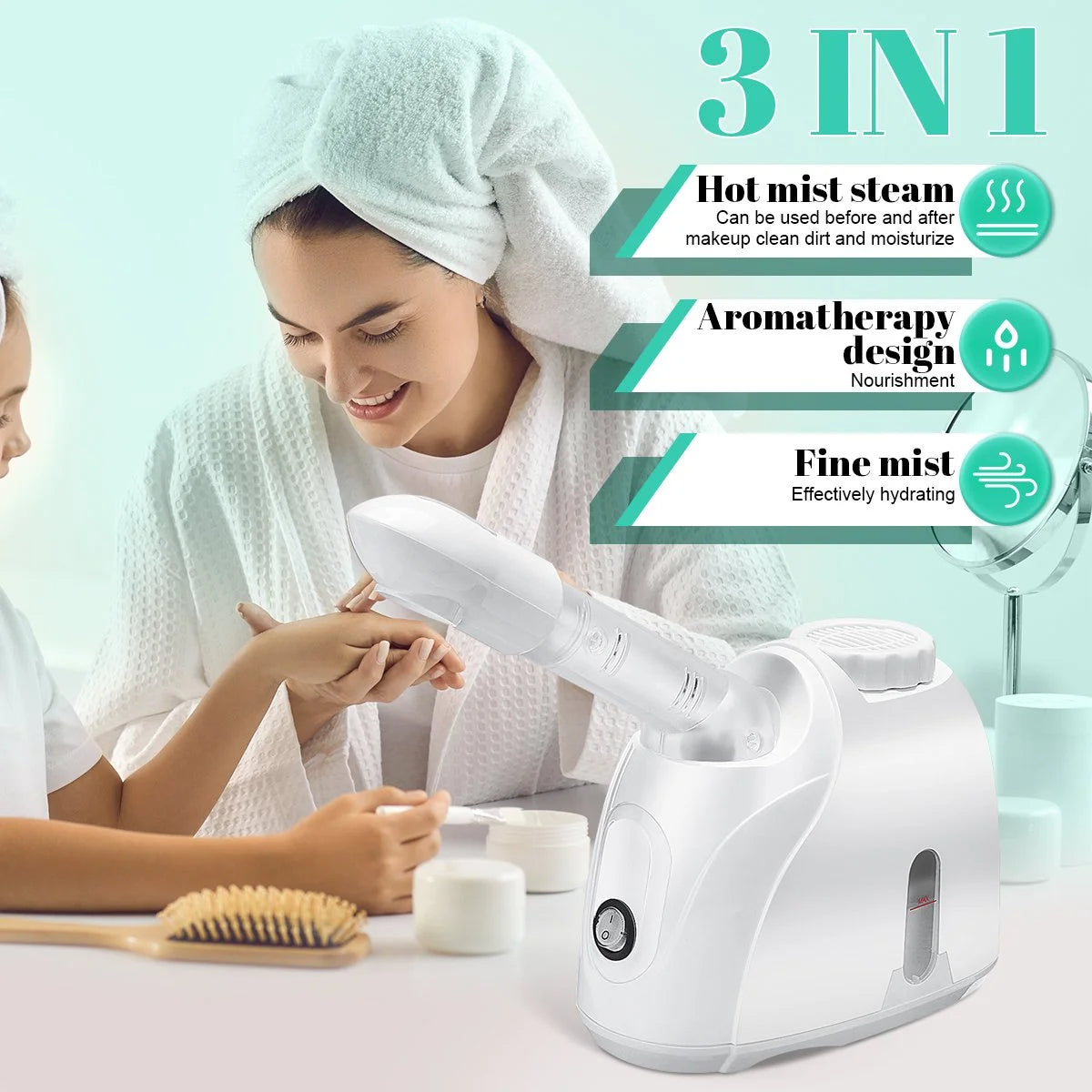 Nano Ionic Facial Steamer, Professional Face Steamer with 360°Rotatable Sprayer, Warm/Cold Mist Portable Facial Steamer Machine for Home Salon and Spa