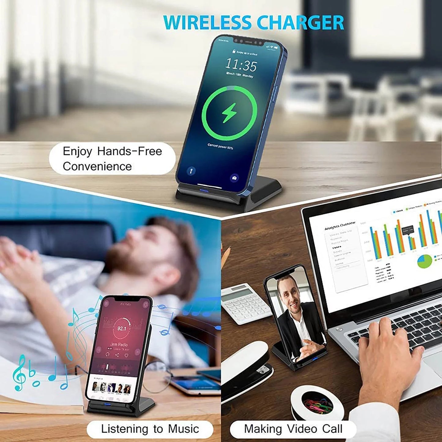 Fixdono Fast Wireless Charger, 20W Max Fast Wireless Charging Stand for iPhone, Samsung