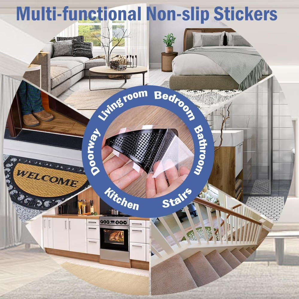 Fixdono Non Slip Rug Gripper, 16 Pcs Reusable Rug Pads Tape for Hardwood Floors, Washable Carpet Tape for Rug