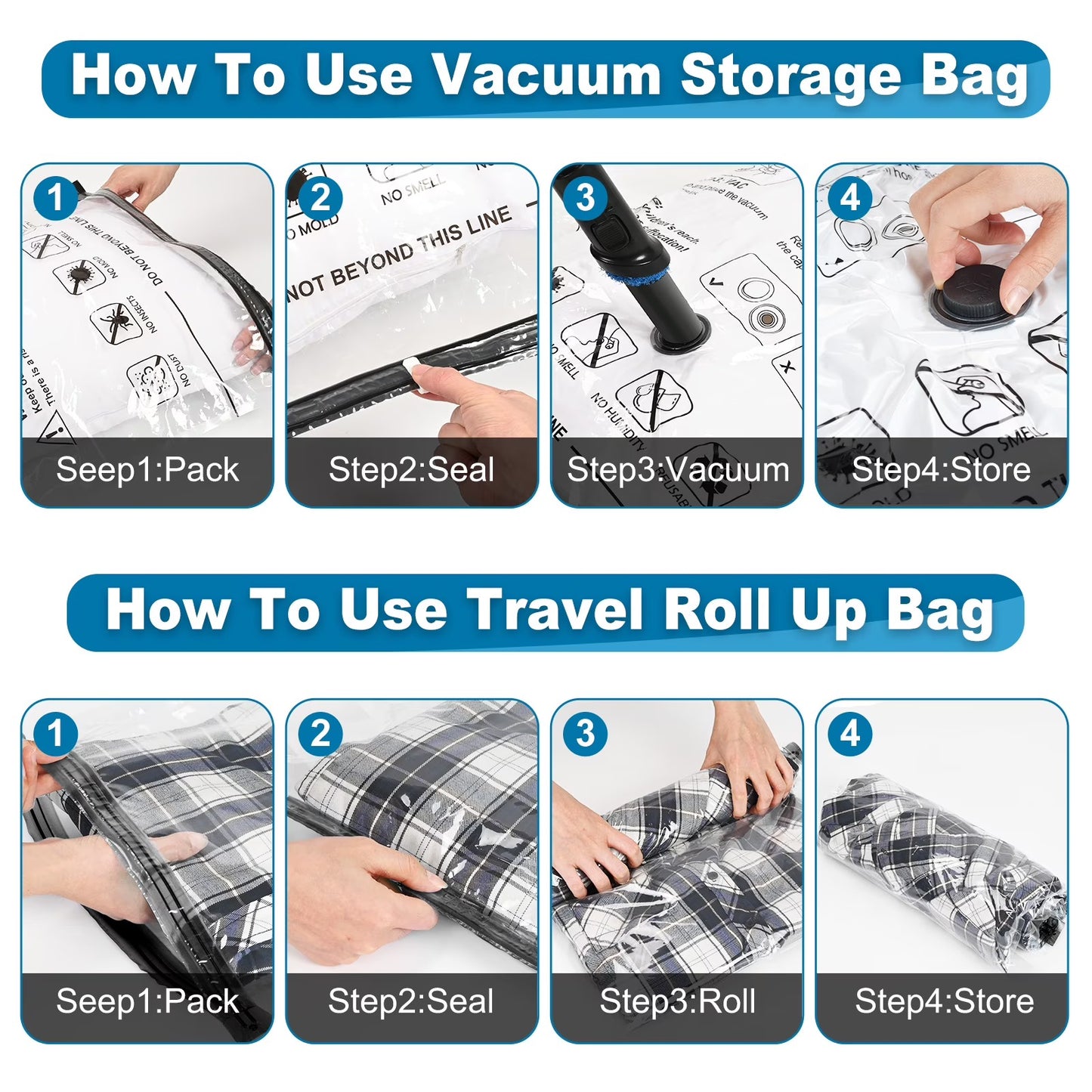 Fixdono Vacuum Storage Bags for Travel and Clothing with Cordless Rechargeable Pump, 12 Compression Bags and 18 Organizer Bags, 30-Bag Set