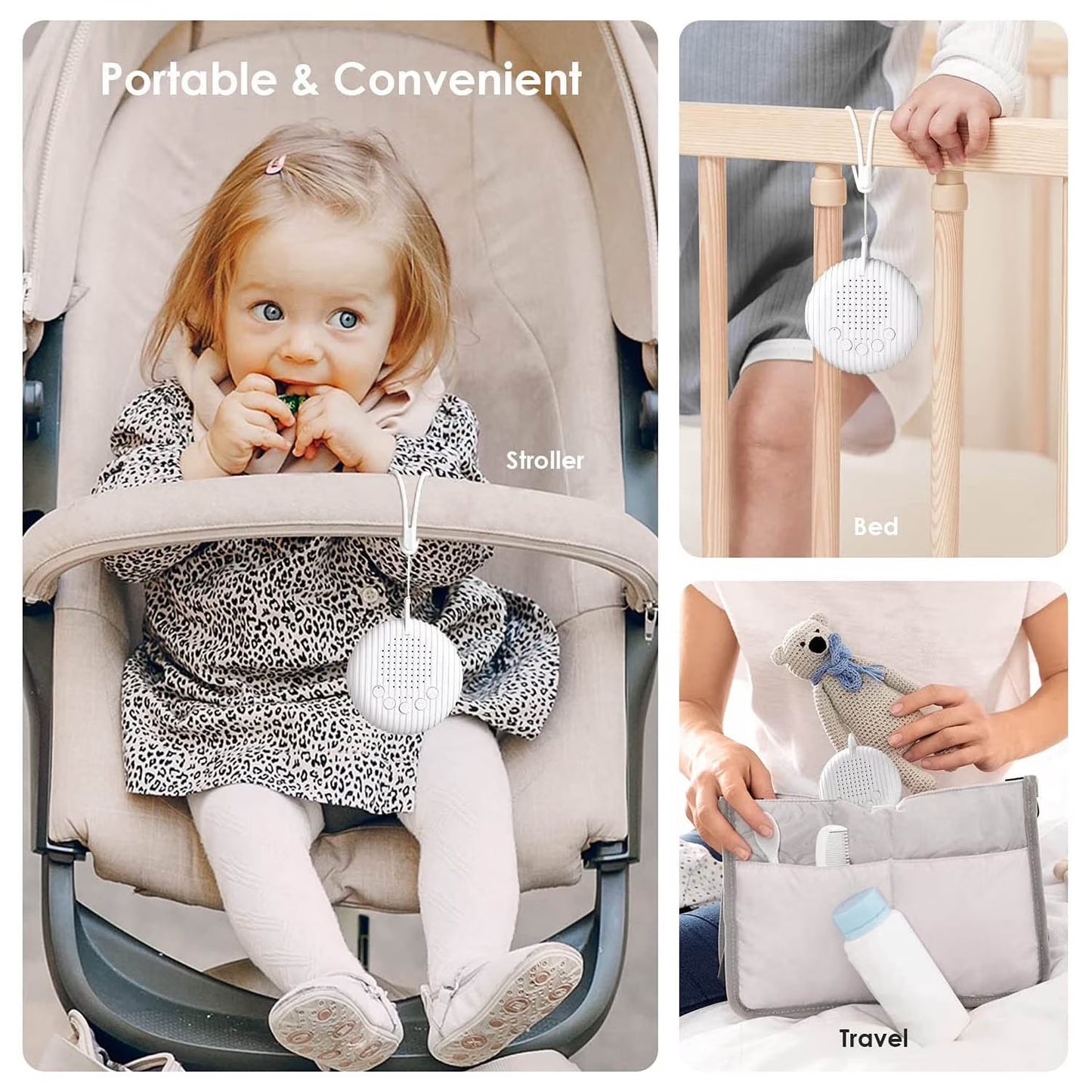 Fixdono Portable White Noise Sound Machine w/ Charging Cable for Adults, Baby, White