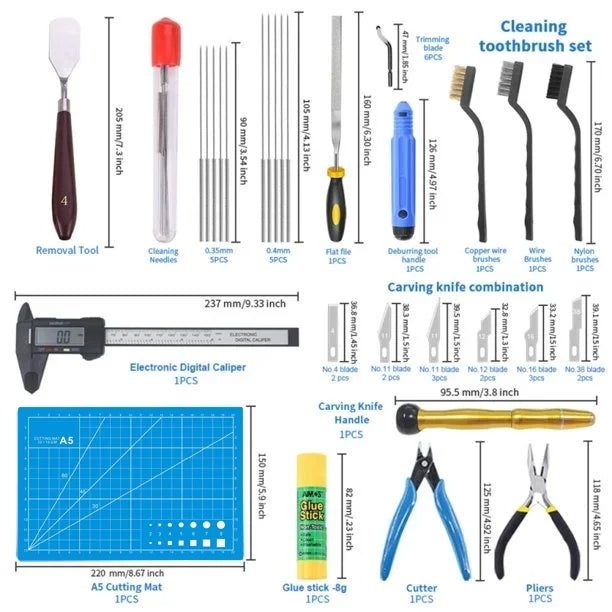 Fixdono 3D Printer Parts Tool Kit with Nozzle Cleaning Needles, Multicolor, 42 Count