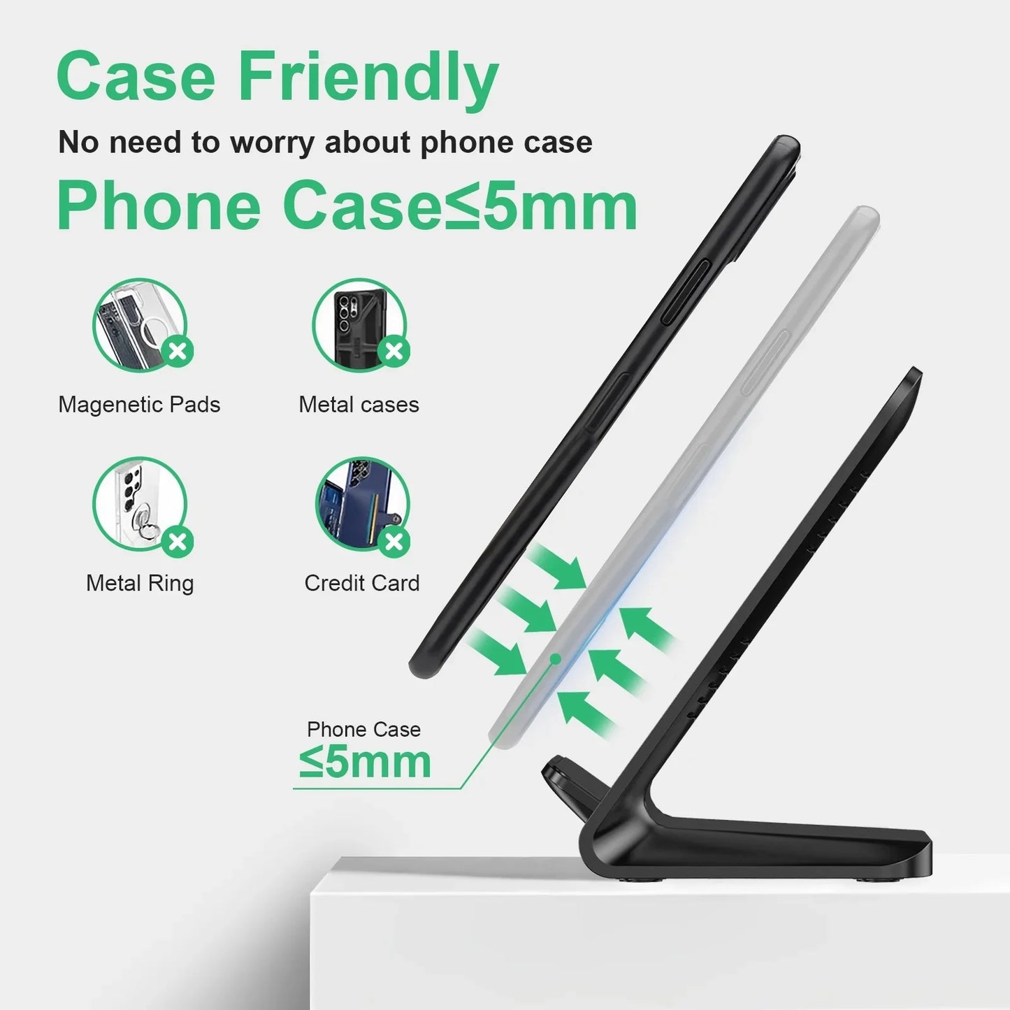 Wireless Charger Stand, 20W USB Fast Charging Station Dock for iPhone 14/13/12/11/SE/Xs/Xr/x/8, Samsung Galaxy S22 S21 S20 S10 S9 S8, Note 20/10/9/8