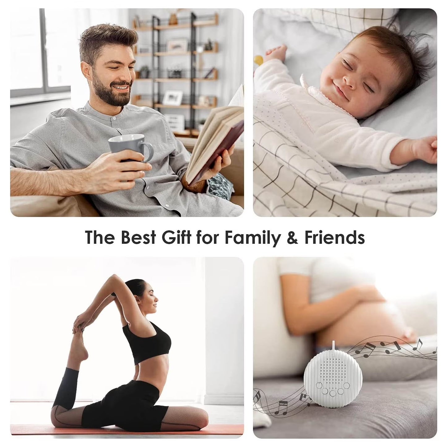 Fixdono Portable White Noise Sound Machine w/ Charging Cable for Adults, Baby, White