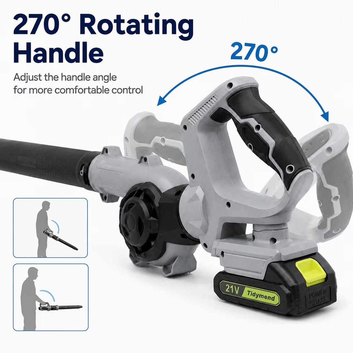 Fixdono 20V Cordless Leaf Blower, 190 CFM 160 MPH Lightweight Electric Blower with 2 Batteries, Adapter Charger, 3 Speeds and 3 Nozzles for Patio, Driveway, Garage, Yard Cleanup