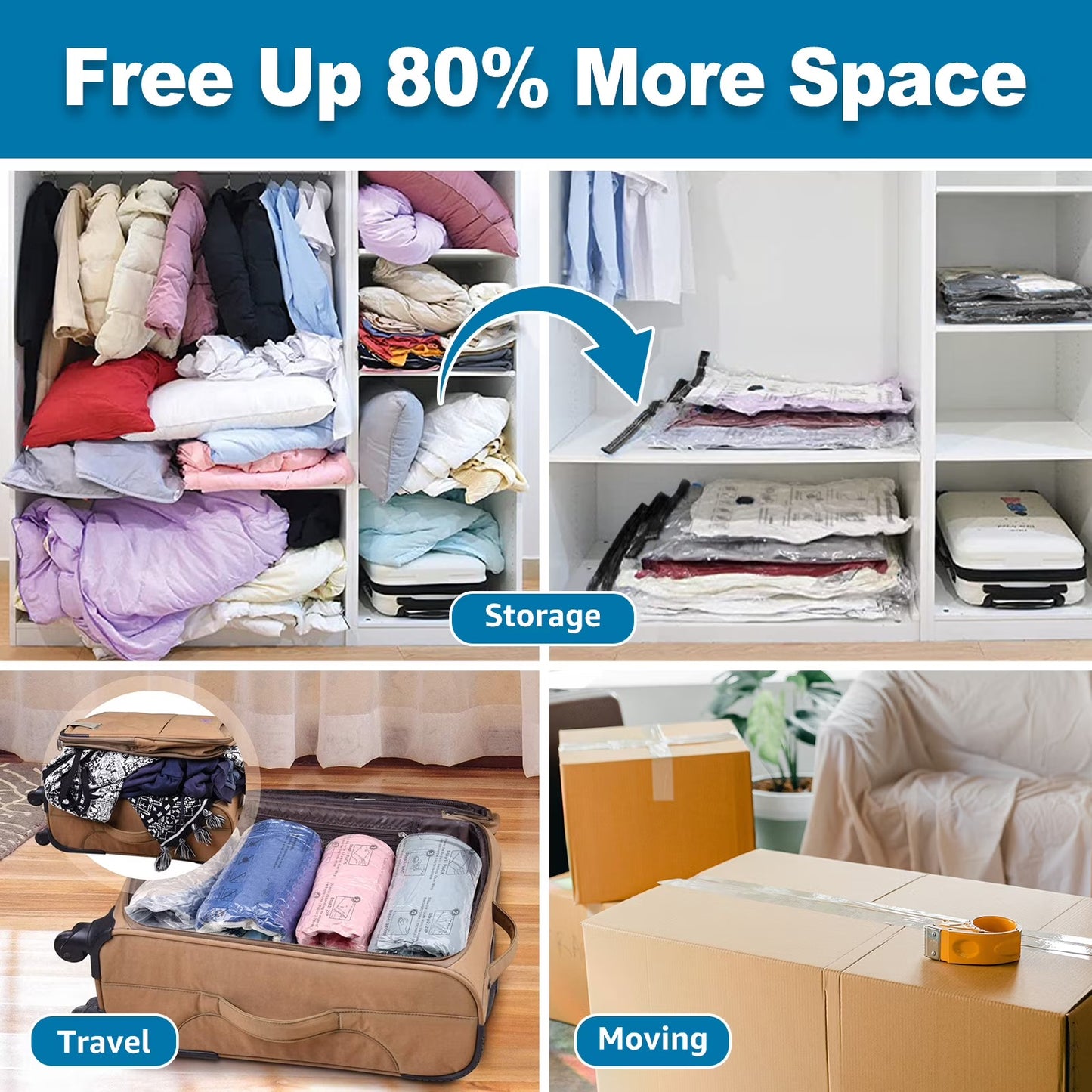 Fixdono Vacuum Storage Bags for Travel and Clothing with Cordless Rechargeable Pump, 12 Compression Bags and 18 Organizer Bags, 30-Bag Set
