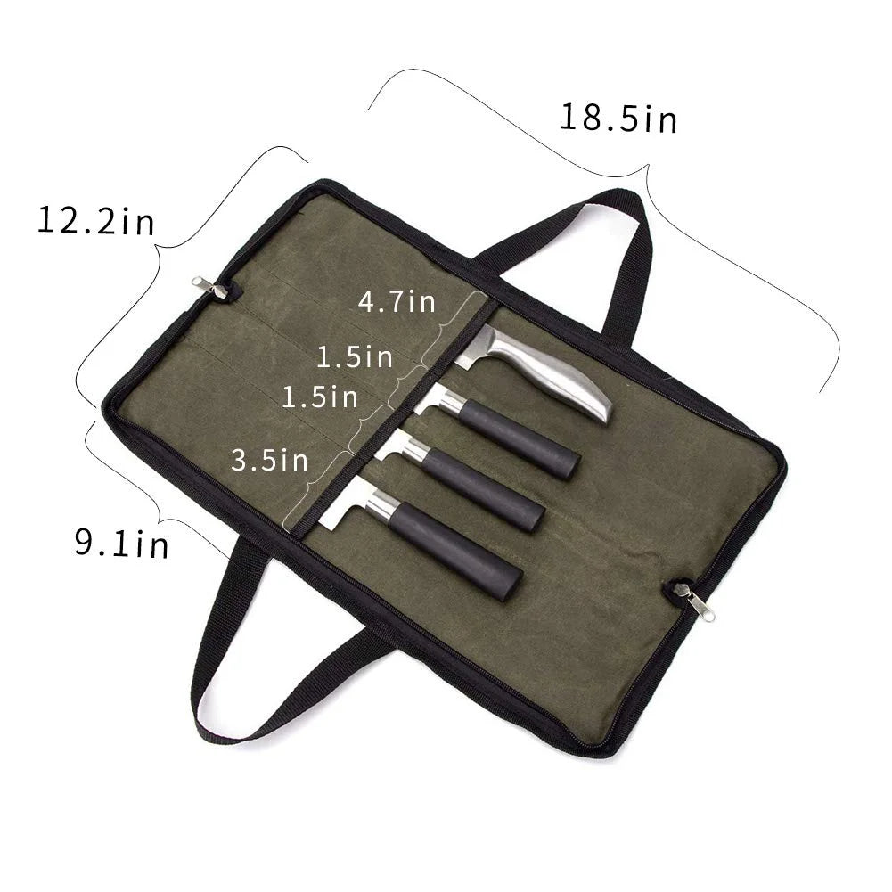 Fixdono Chef Knife Roll Bag Waterproof Foldable Canvas Culinary Storage Tool, 4 Slot Knife Roll Bag for Chef