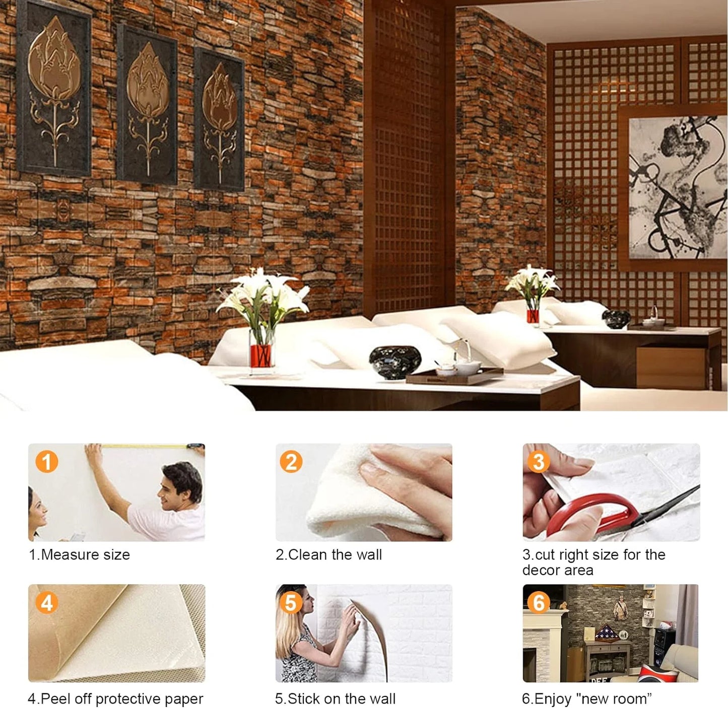 Fixdono 10PCS 3D Brick Wall Panels, 12" x12" Self-Adhesive PVC Wall Panel for Home Decor, Waterproof & Removable Peel and Stick Wallpaper for Bedroom, Bathroom, Kitchen, 0.12" Thickness