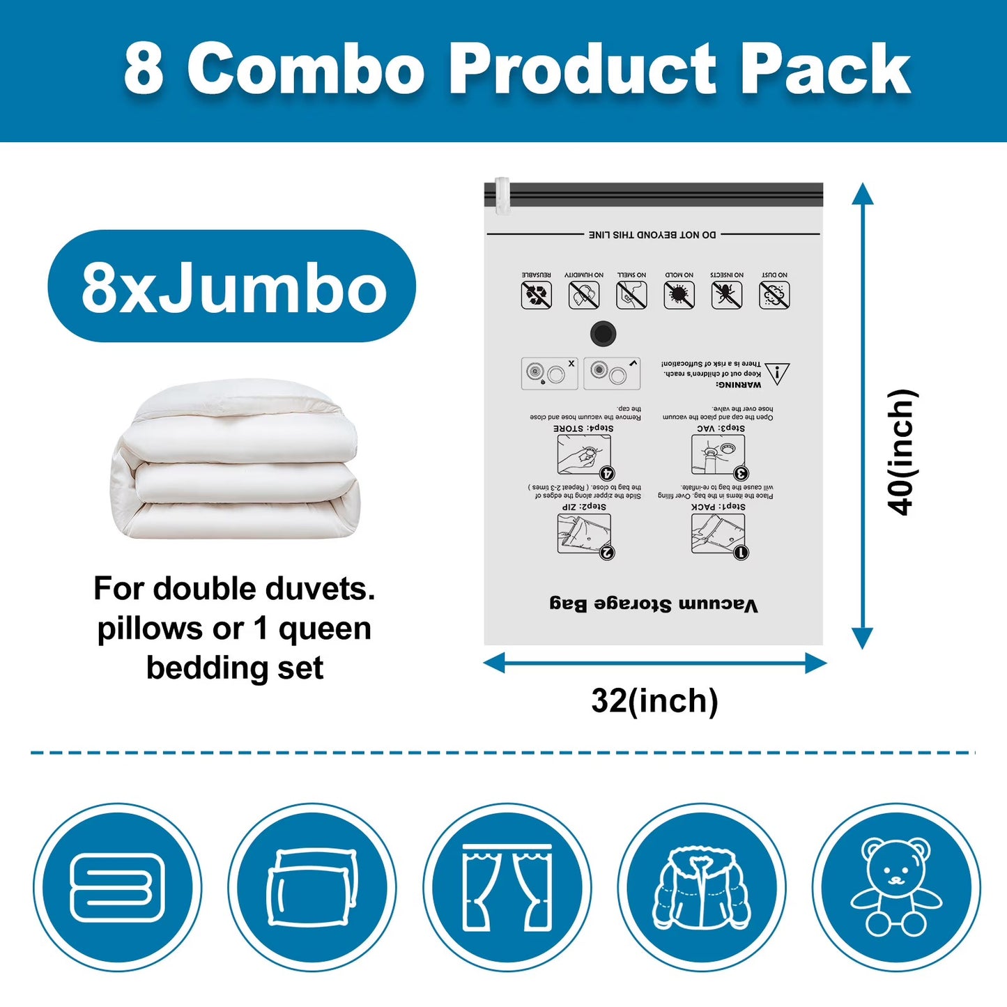 Fixdono Vacuum Storage Bags for Travel and Clothing with Cordless Rechargeable Pump, 12 Compression Bags and 18 Organizer Bags, 30-Bag Set