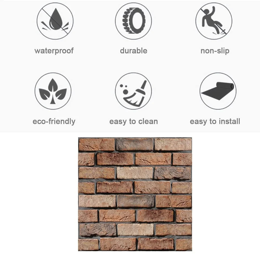 Fixdono 10PCS 3D Brick Wall Panels, 12" x12" Self-Adhesive PVC Wall Panel for Home Decor, Waterproof & Removable Peel and Stick Wallpaper for Bedroom, Bathroom, Kitchen, 0.12" Thickness