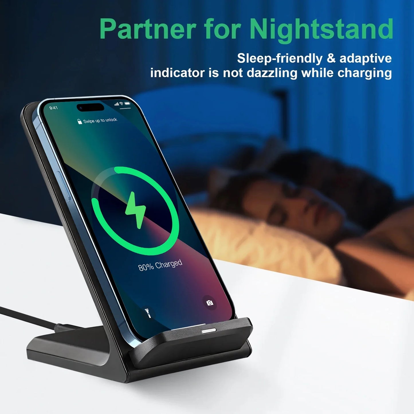 Wireless Charger Stand, 20W USB Fast Charging Station Dock for iPhone 14/13/12/11/SE/Xs/Xr/x/8, Samsung Galaxy S22 S21 S20 S10 S9 S8, Note 20/10/9/8