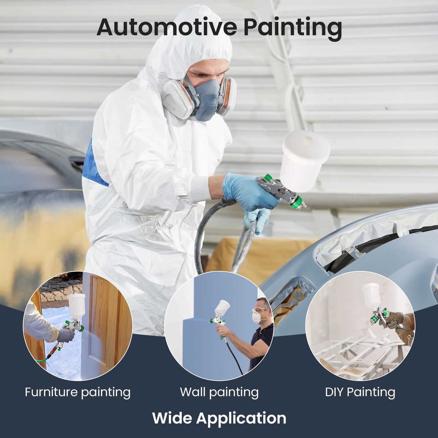 Professional HVLP Spray Gun Set Gravity Feed Air Spray Gun with 1.4, 1.7, 2.0mm Nozzles for Auto Paint, Primer, Touch-Up