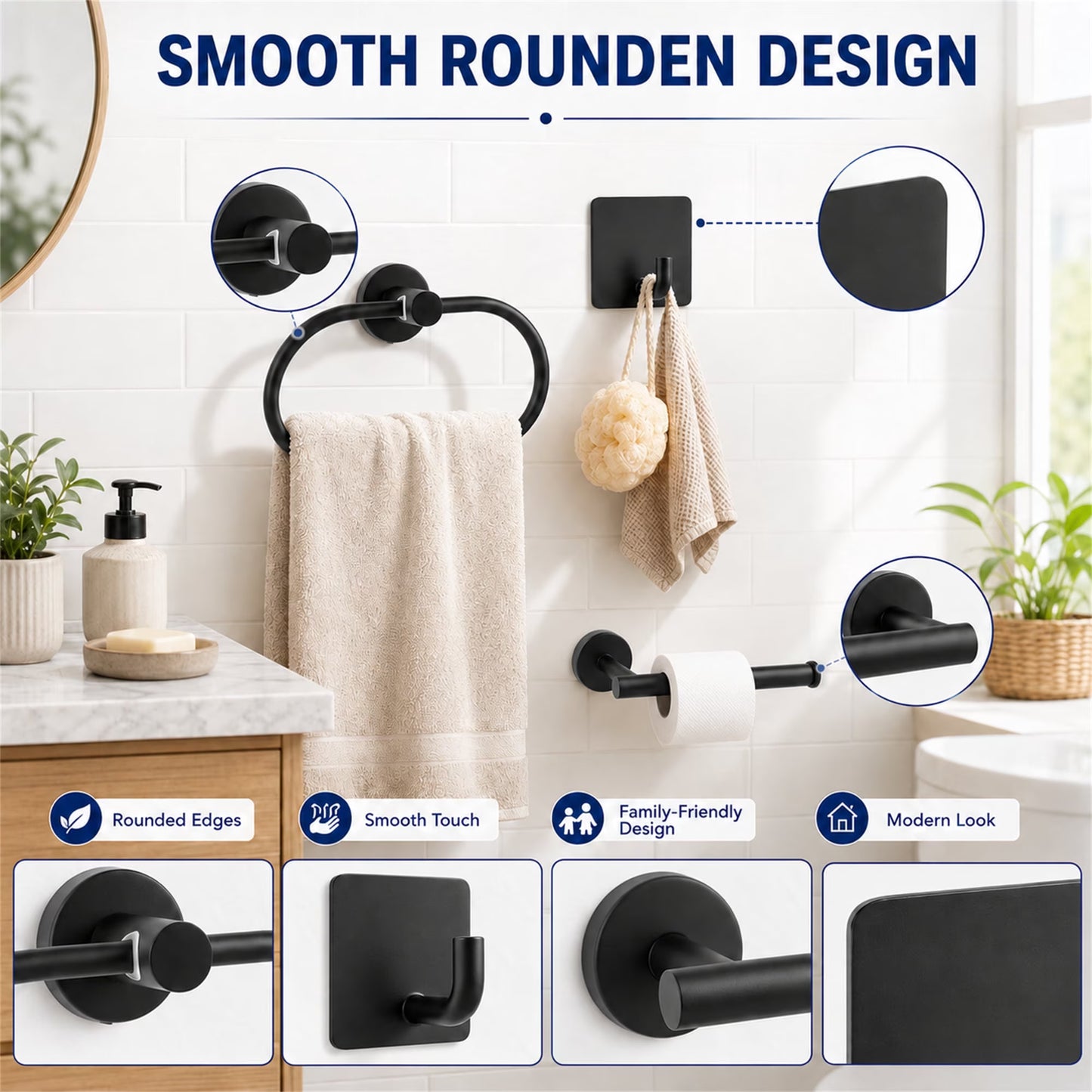 Fixdono Bathroom Hardware Set 15PCS, Matte Black