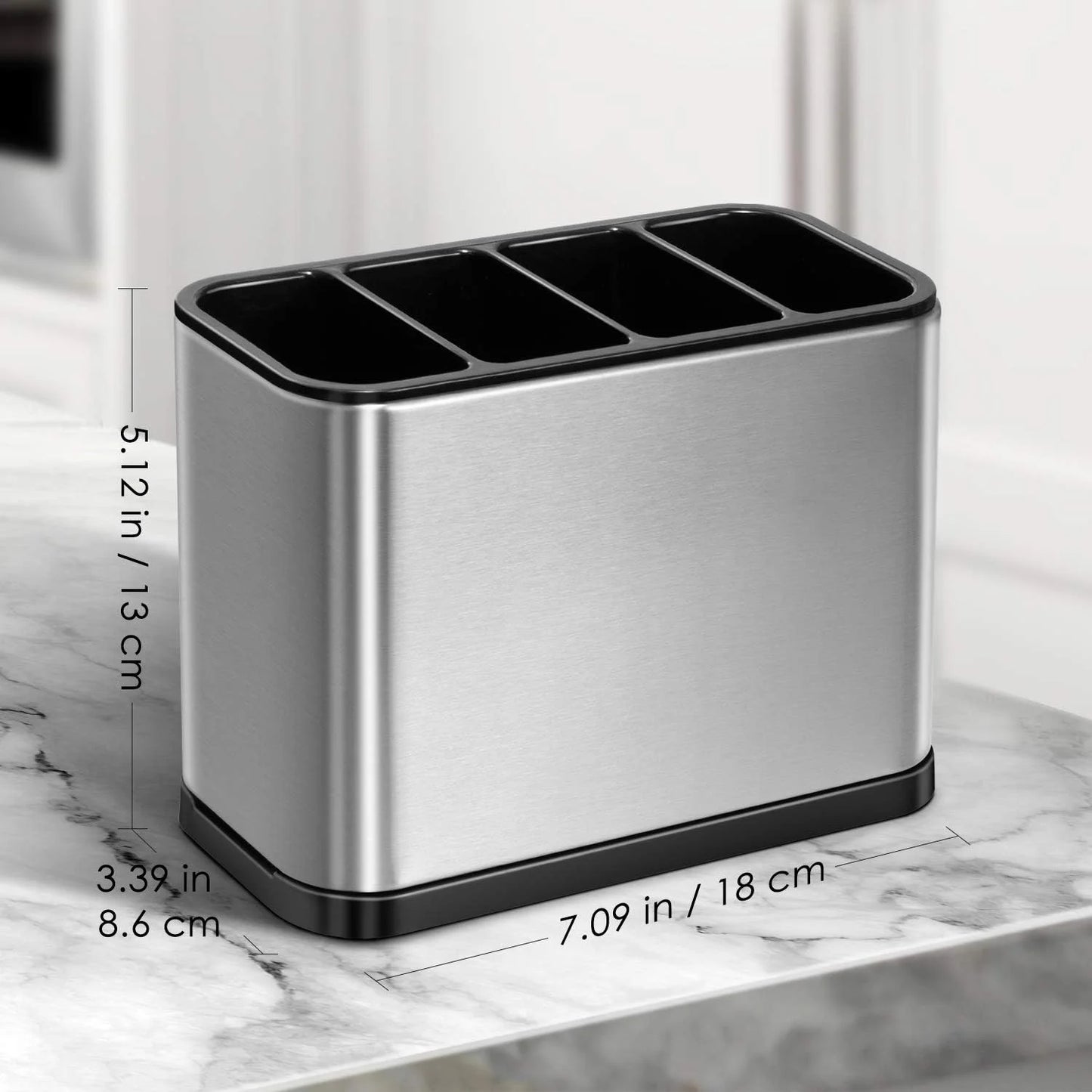 Fixdono Utensil Holder, Stainless Steel Kitchen Spoon Spatula Organizer, Modern Large Cooking Utensil Caddy Counter, Utensil Crock Silver